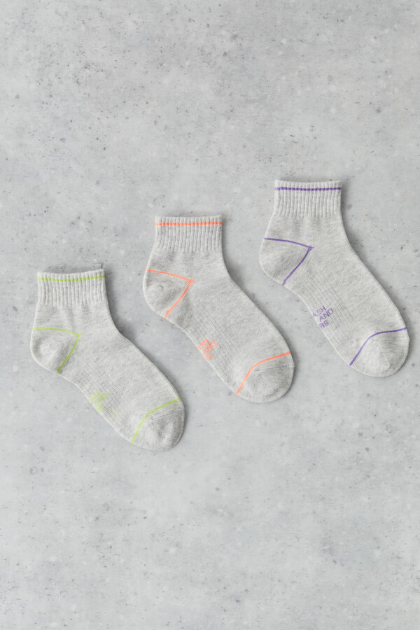 Dash and Stars 3-pack white technical cotton short socks grey