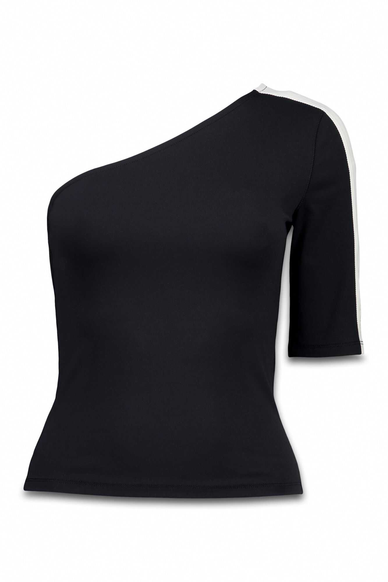 Dash and Stars Camiseta escote asim&eacute;trico bicolor negro