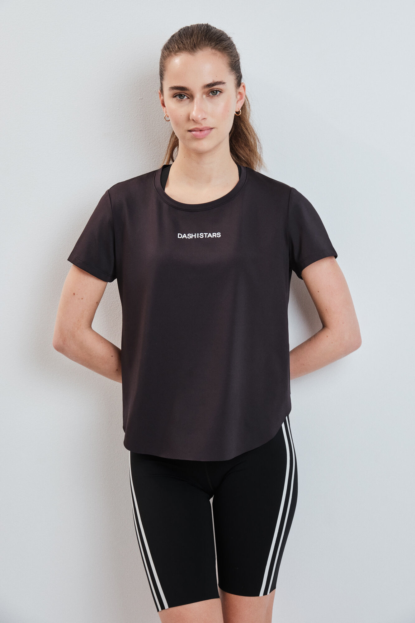 Dash and Stars Black technical mesh panel T-shirt black