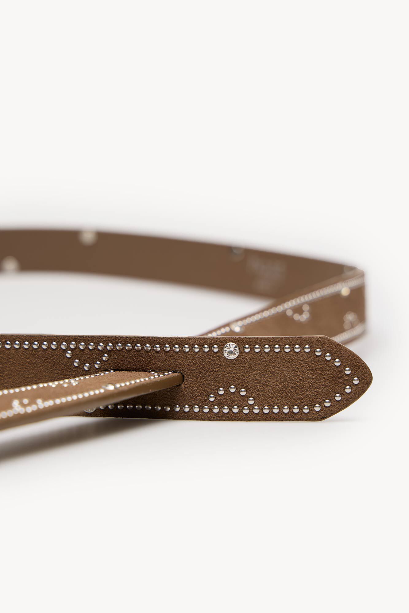 Hoss Intropia Lisa. Split leather belt with crystals Brown