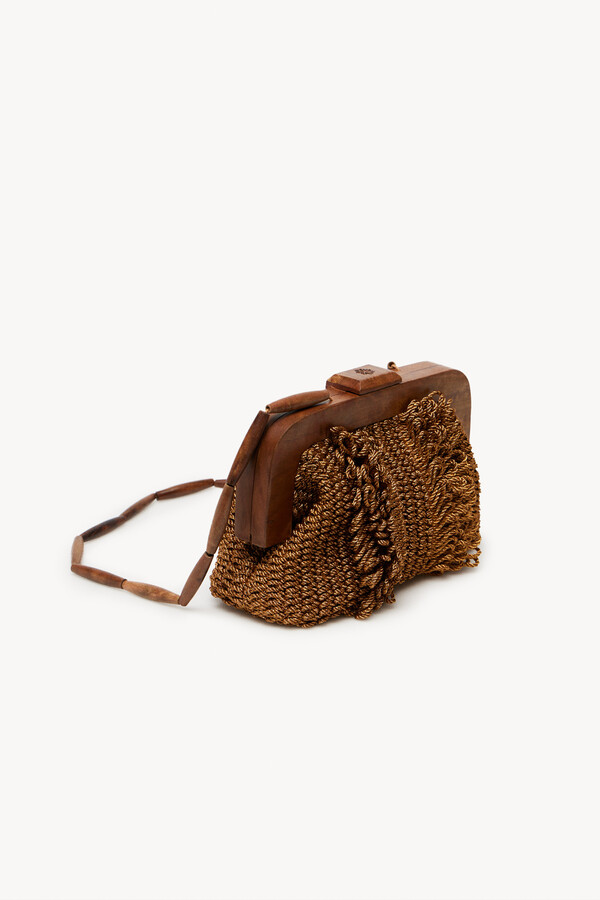 Hoss Intropia Mafalda. Crochet bag with wooden mouthpiece Beige