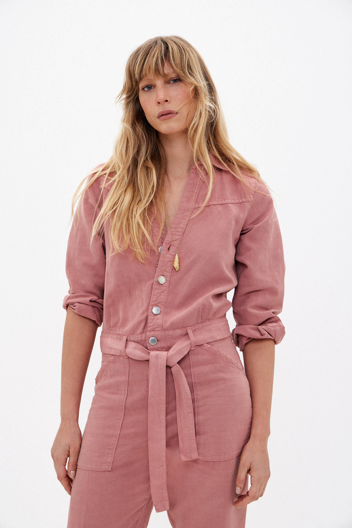 Hoss Intropia Vilma. Denim jumpsuit with belt Pink