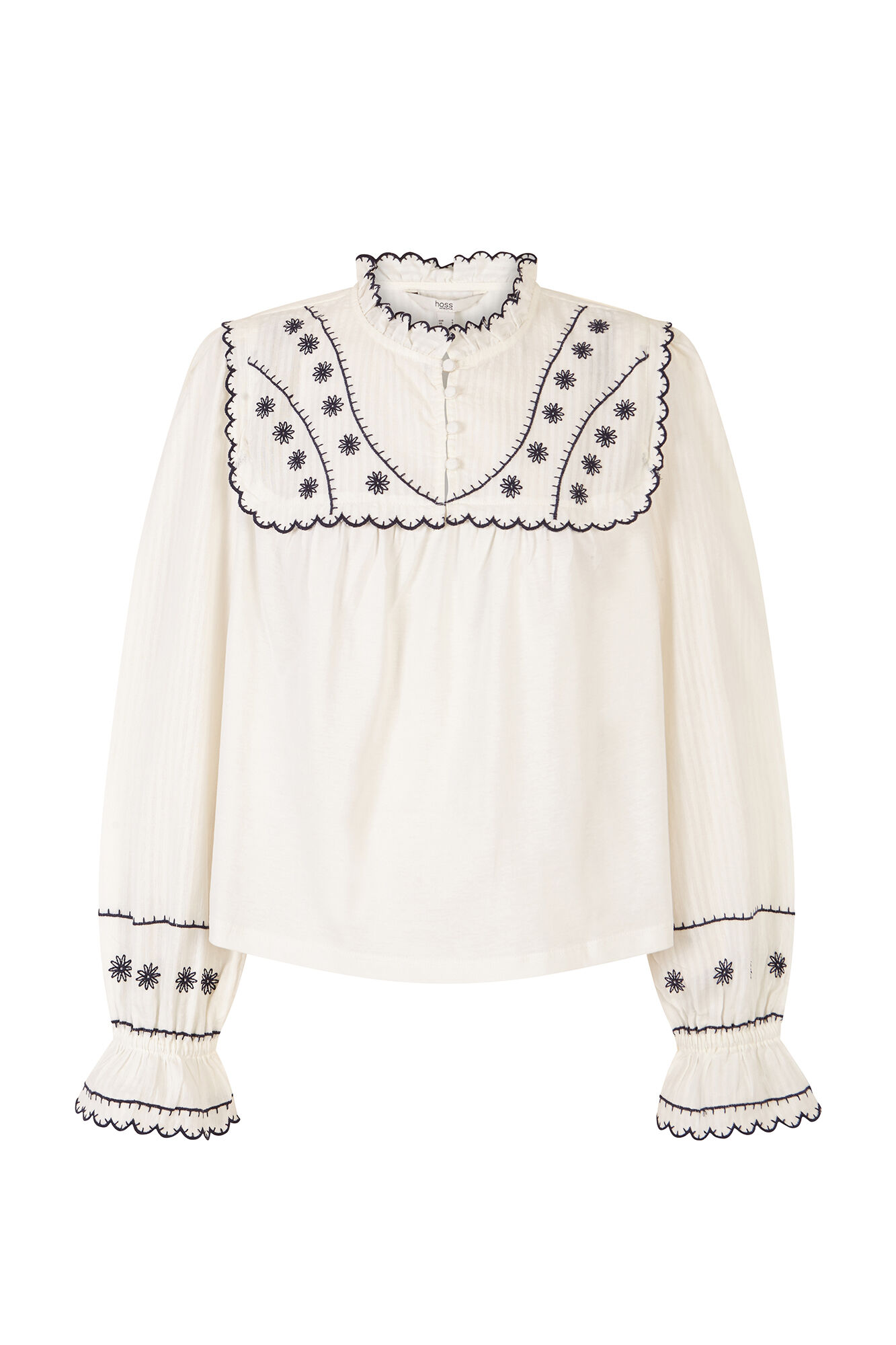 Hoss Intropia Melisa. Camiseta bordada Marfil