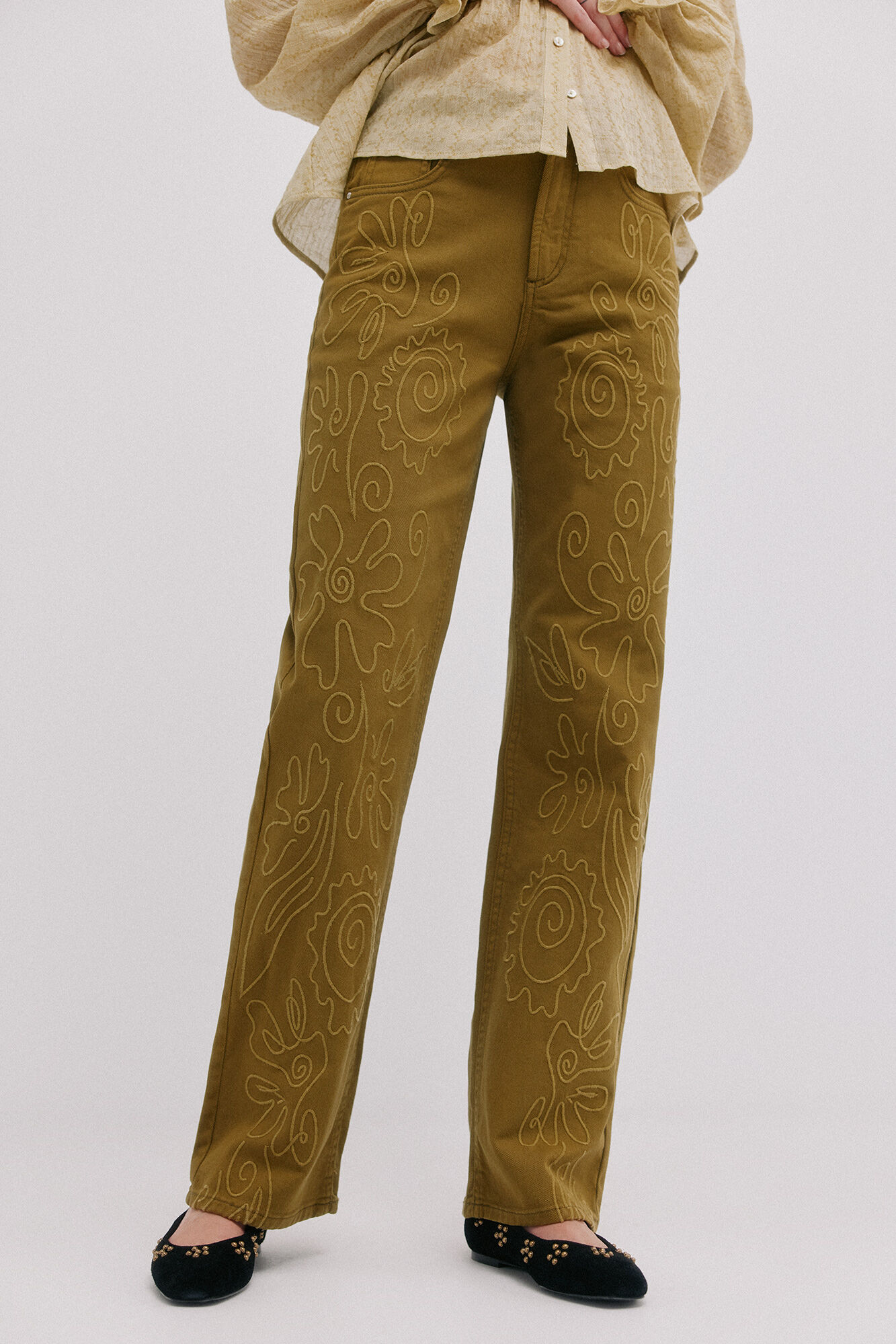 Hoss Intropia Berenice. Embroidered jeans Khaki