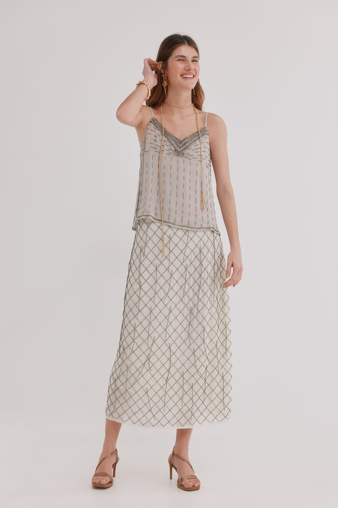 Hoss Intropia Gabriela. Top bordado Gris