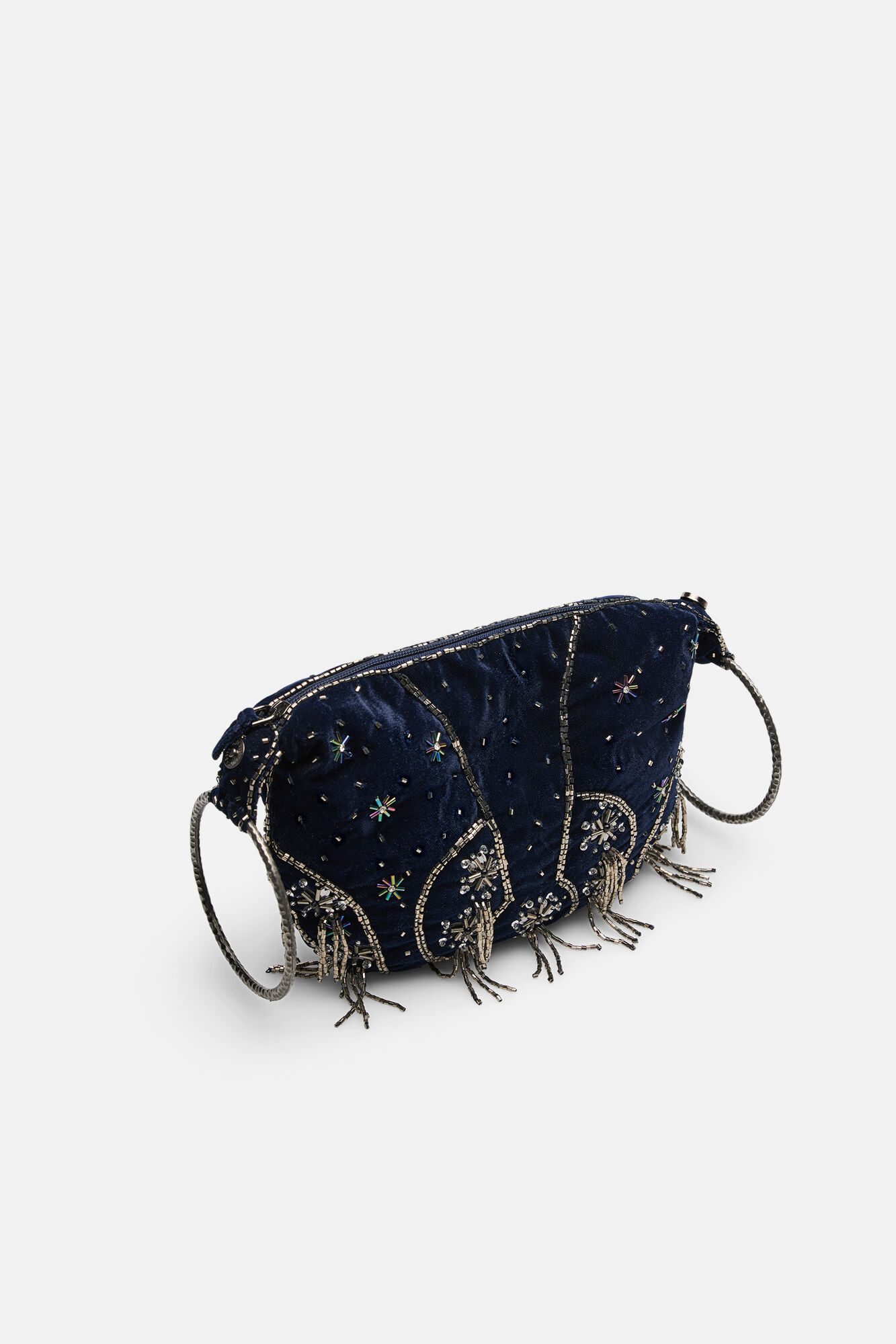 Hoss Intropia Noa. Bolso bordado de terciopelo con anillas Azul marino