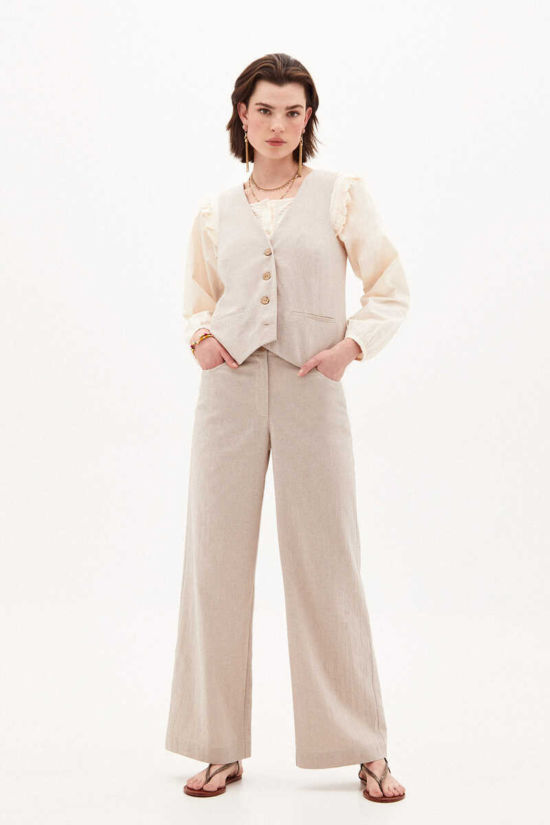 Pantalón Palazzo Cuadros Mujer - Pantalones de cintura alta
