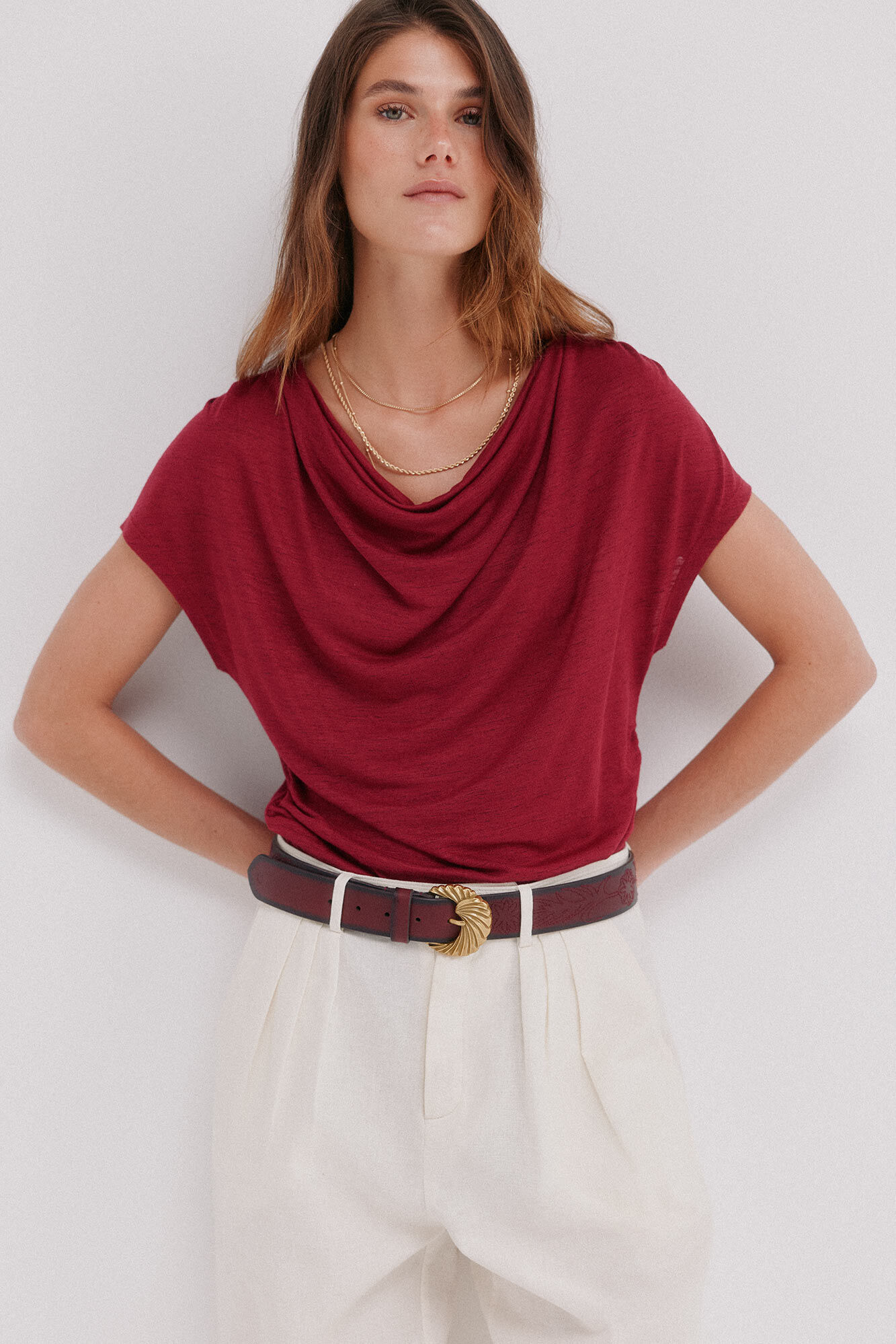 Hoss Intropia Mia. Draped T-shirt Coral