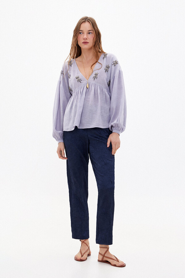Hoss Intropia Eva. Blouse with embroidered gems. Blue