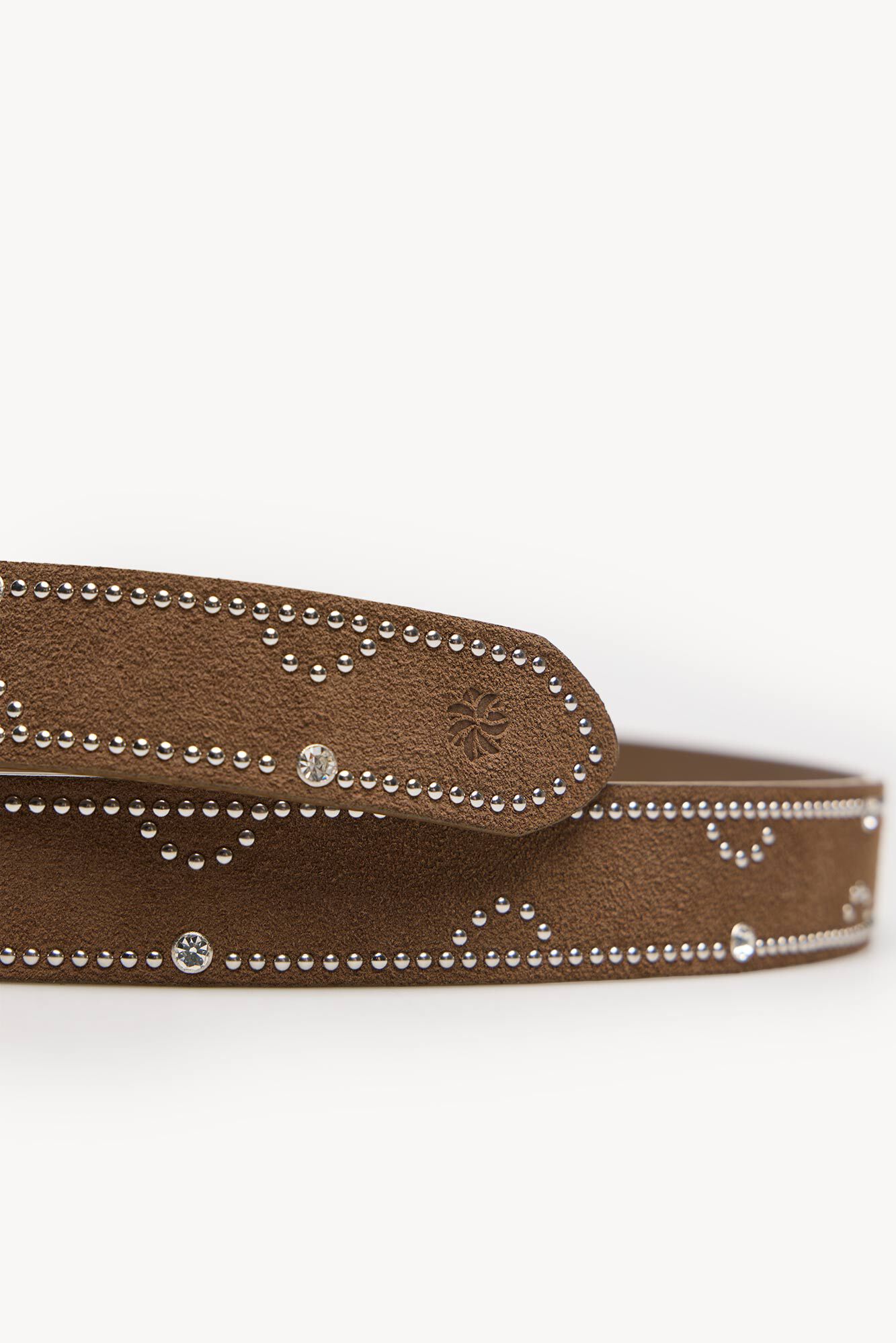 Hoss Intropia Lisa. Split leather belt with crystals Brown
