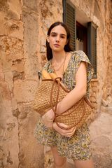 Hoss Intropia Magdalena. Raffia shopper bag with leather handle Beige