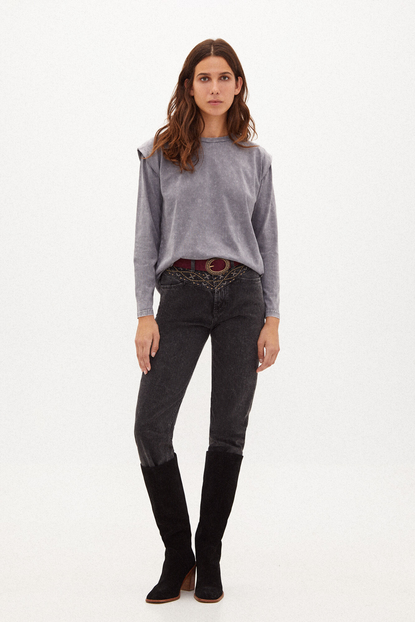 Hoss Intropia Duna. Faded cotton T-shirt Gray