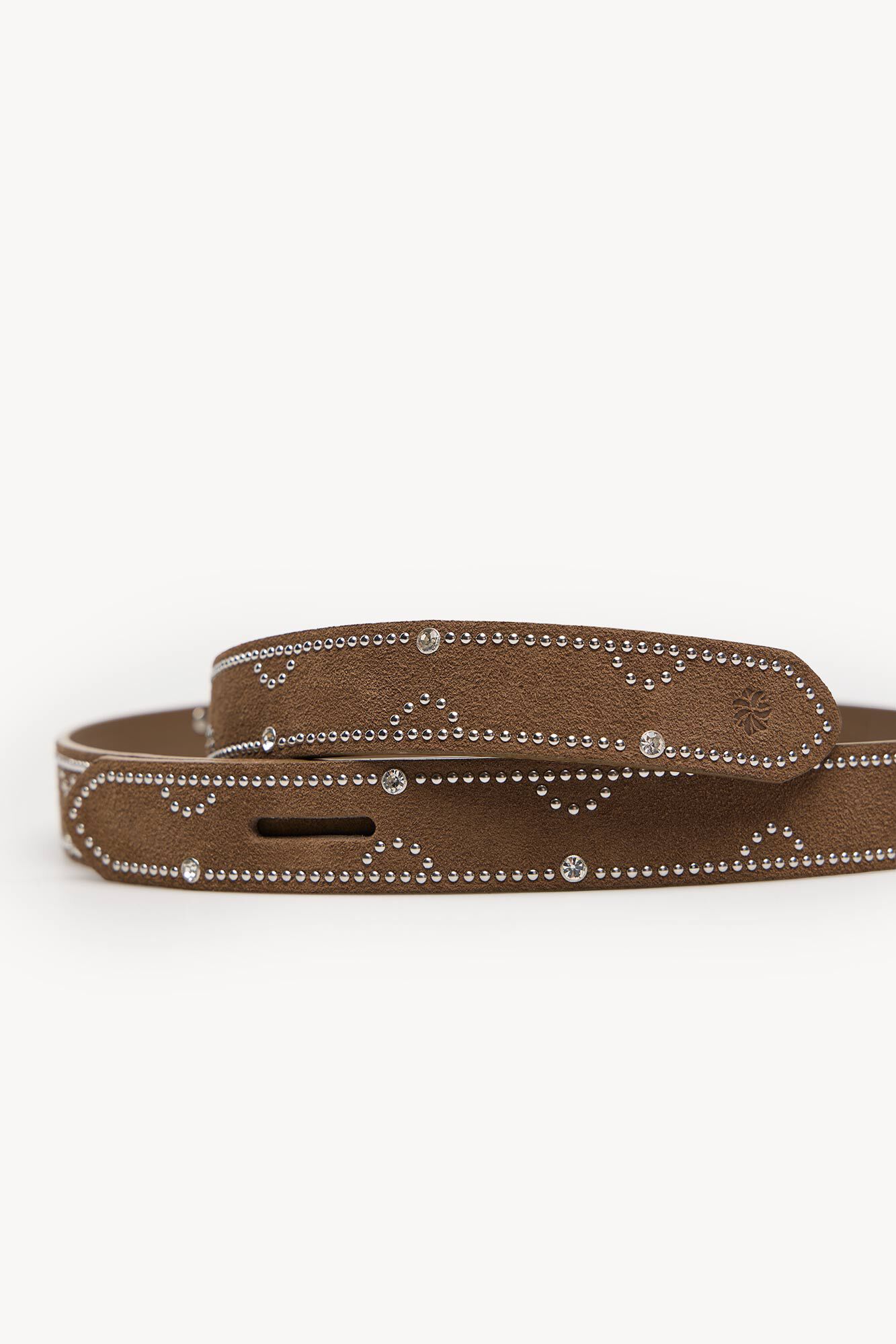 Hoss Intropia Lisa. Split leather belt with crystals Brown