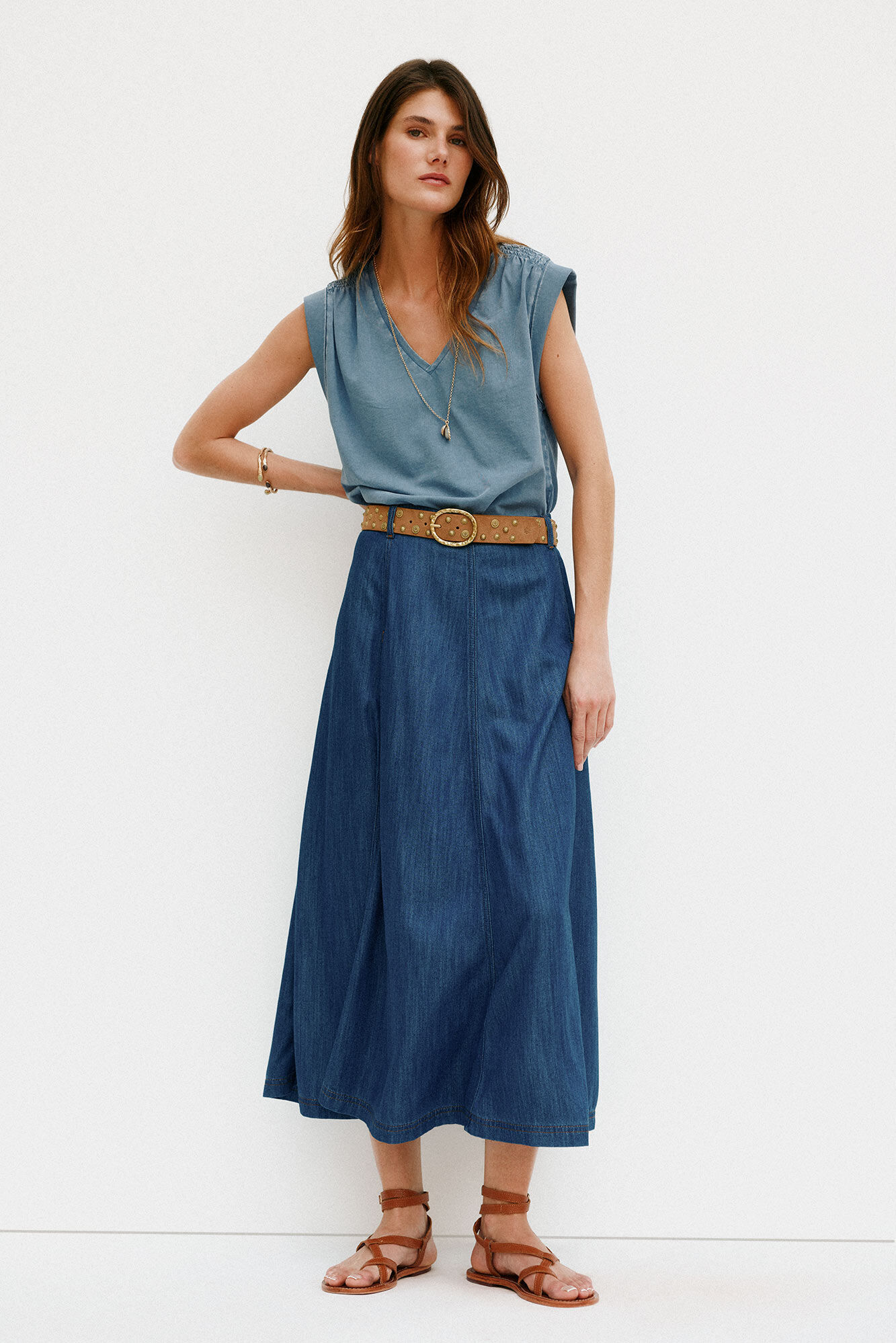 Hoss Intropia M&oacute;nica. Pleated T-shirt Blue