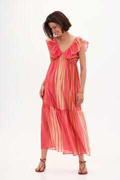 Hoss Intropia Elena. Ruffled printed dress. Coral