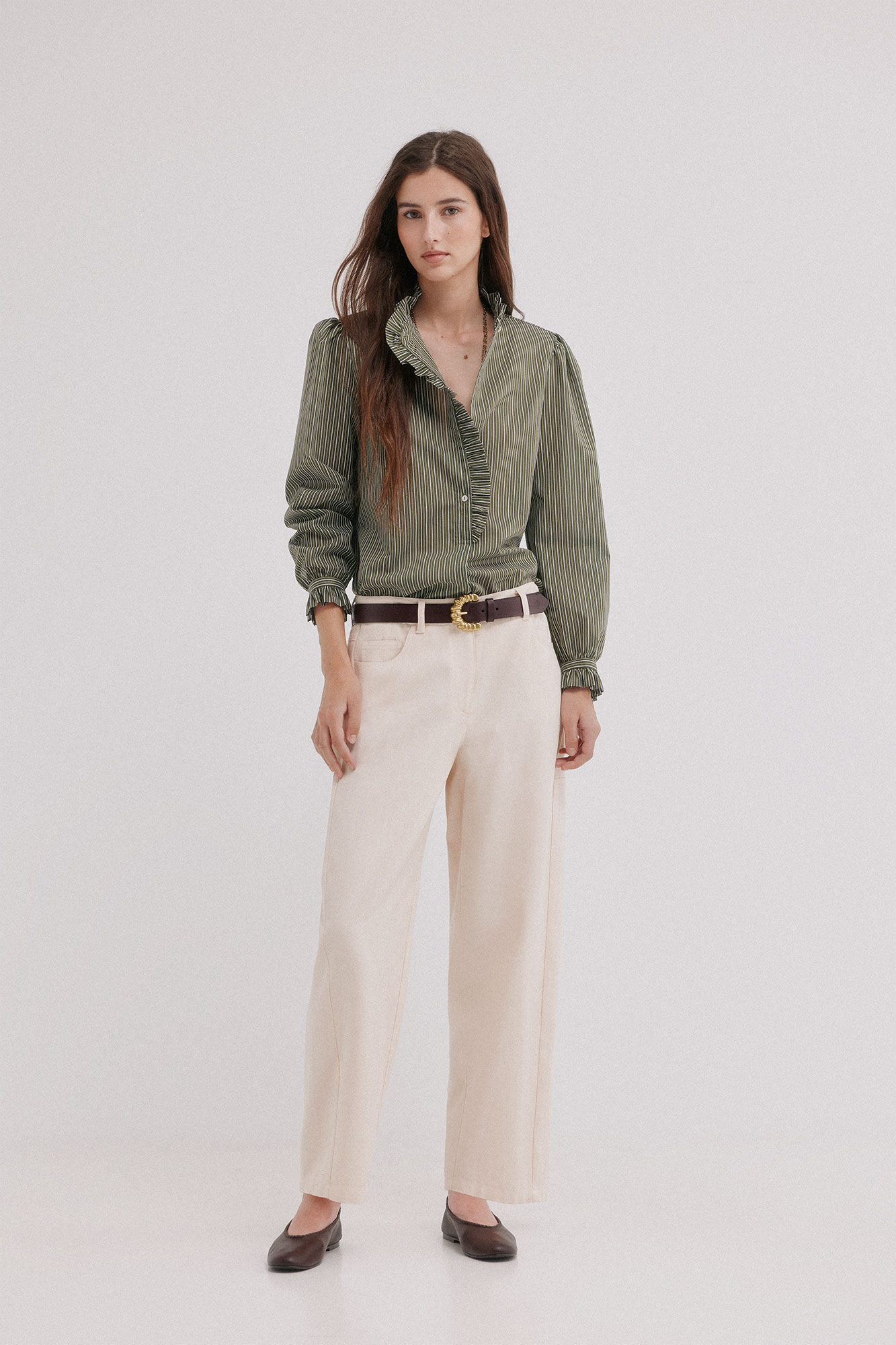 Hoss Intropia Cristela. Camisa rayas Kaki