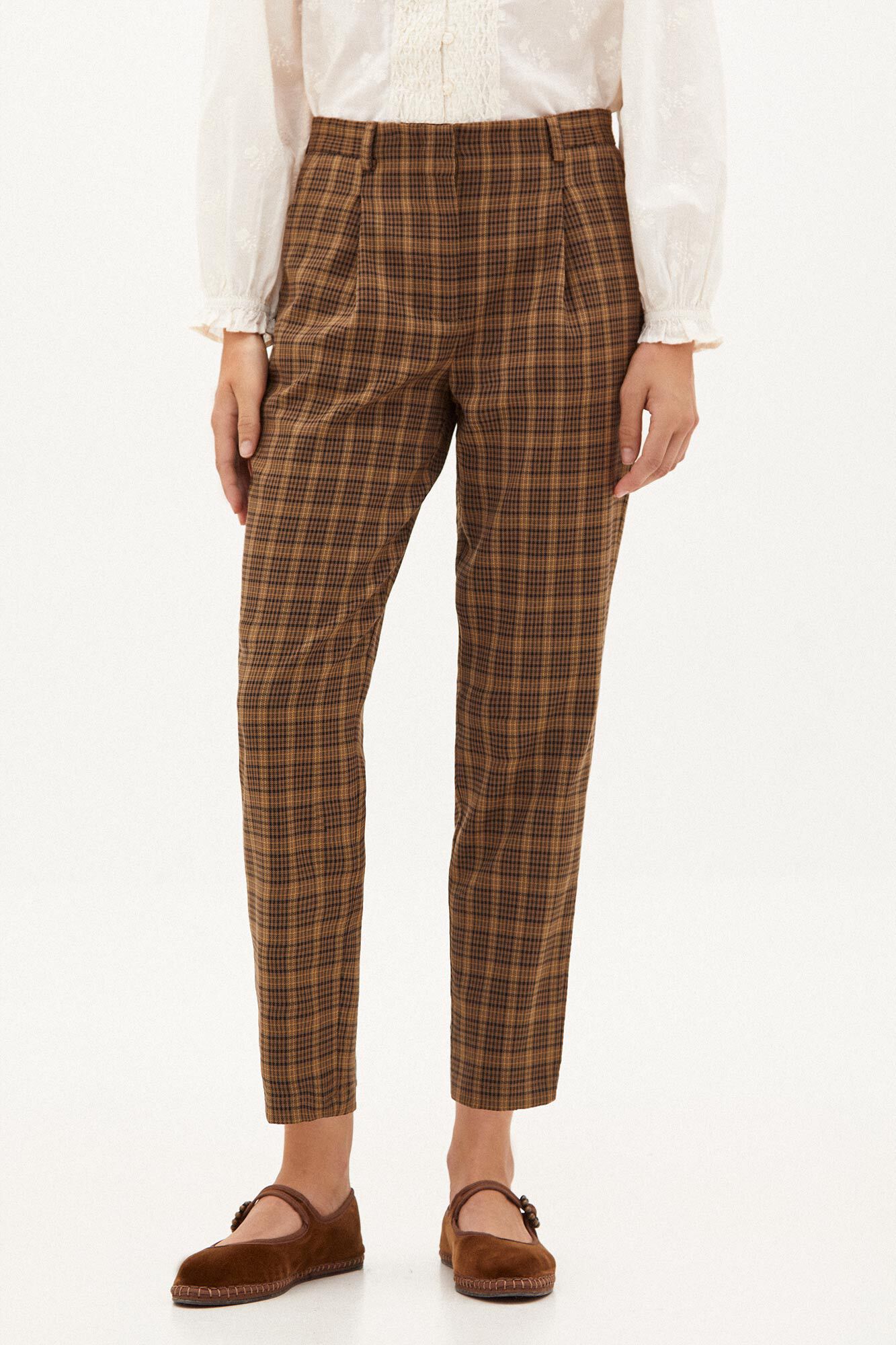 Unique Bargains Women's Plaid Trousers Button Casual Tartan Check Work  Pants S Dark Brown - Walmart.com
