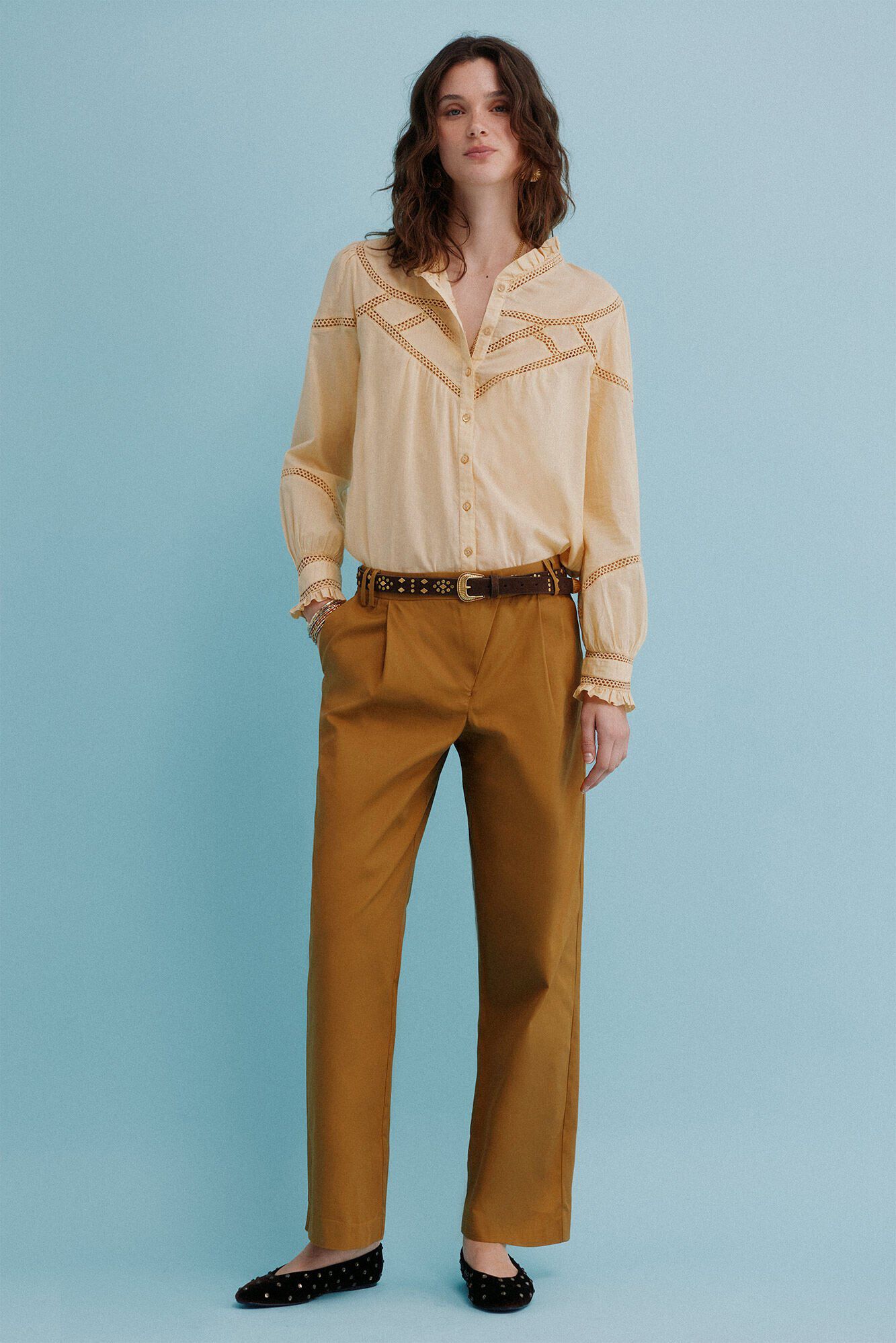 Hoss Intropia Paula. Pantal&oacute;n con pliegues Amarillo