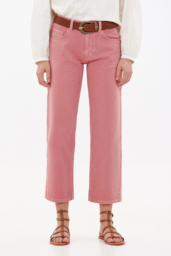 Hoss Intropia Octa. Straight jeans with embroidery Pink