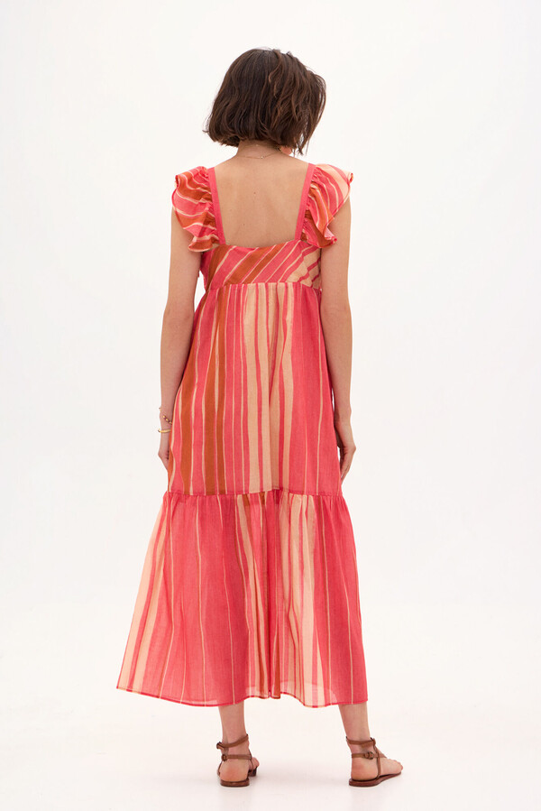 Hoss Intropia Elena. Ruffled printed dress. Coral