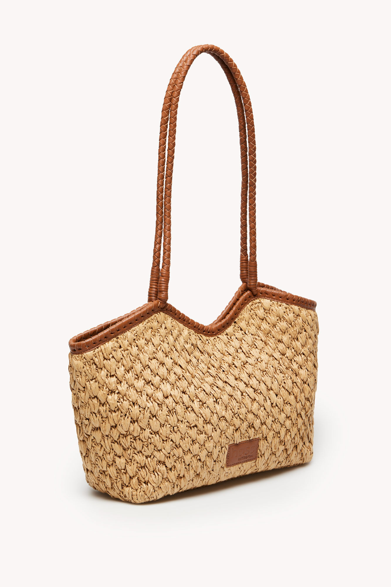 Hoss Intropia Magdalena. Bolso shopper rafia asa piel Beige
