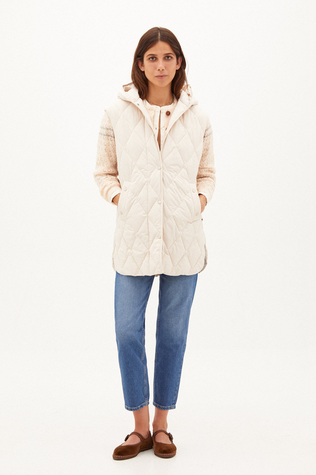 Hoss Intropia Irena. Colete acolchoado com capuz Ecru