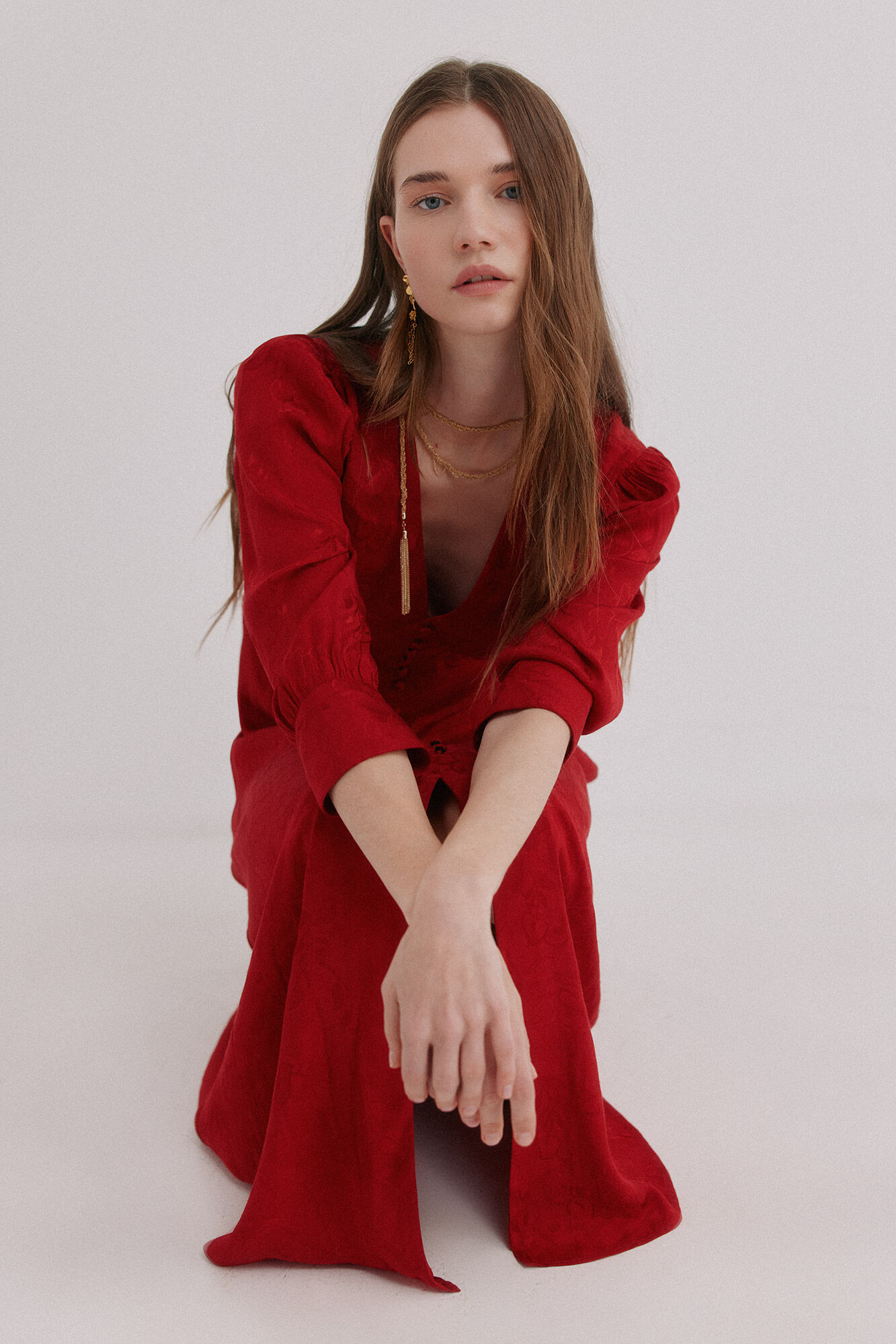 Hoss Intropia Alicia. Vestido tejido jacquard rojo