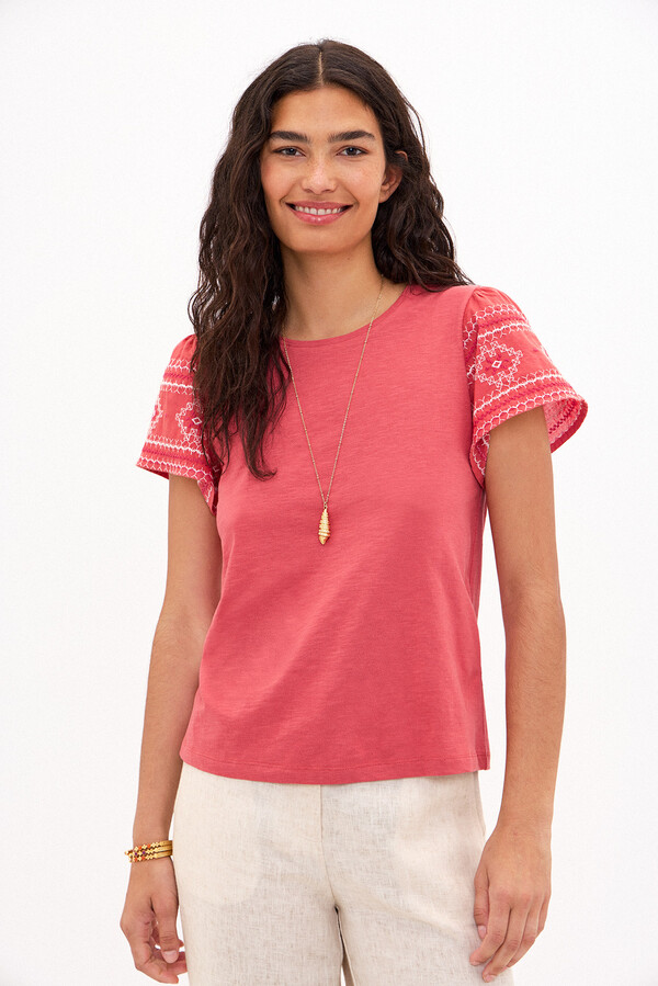 Hoss Intropia Taylor. Embroidered cotton T-shirt Coral