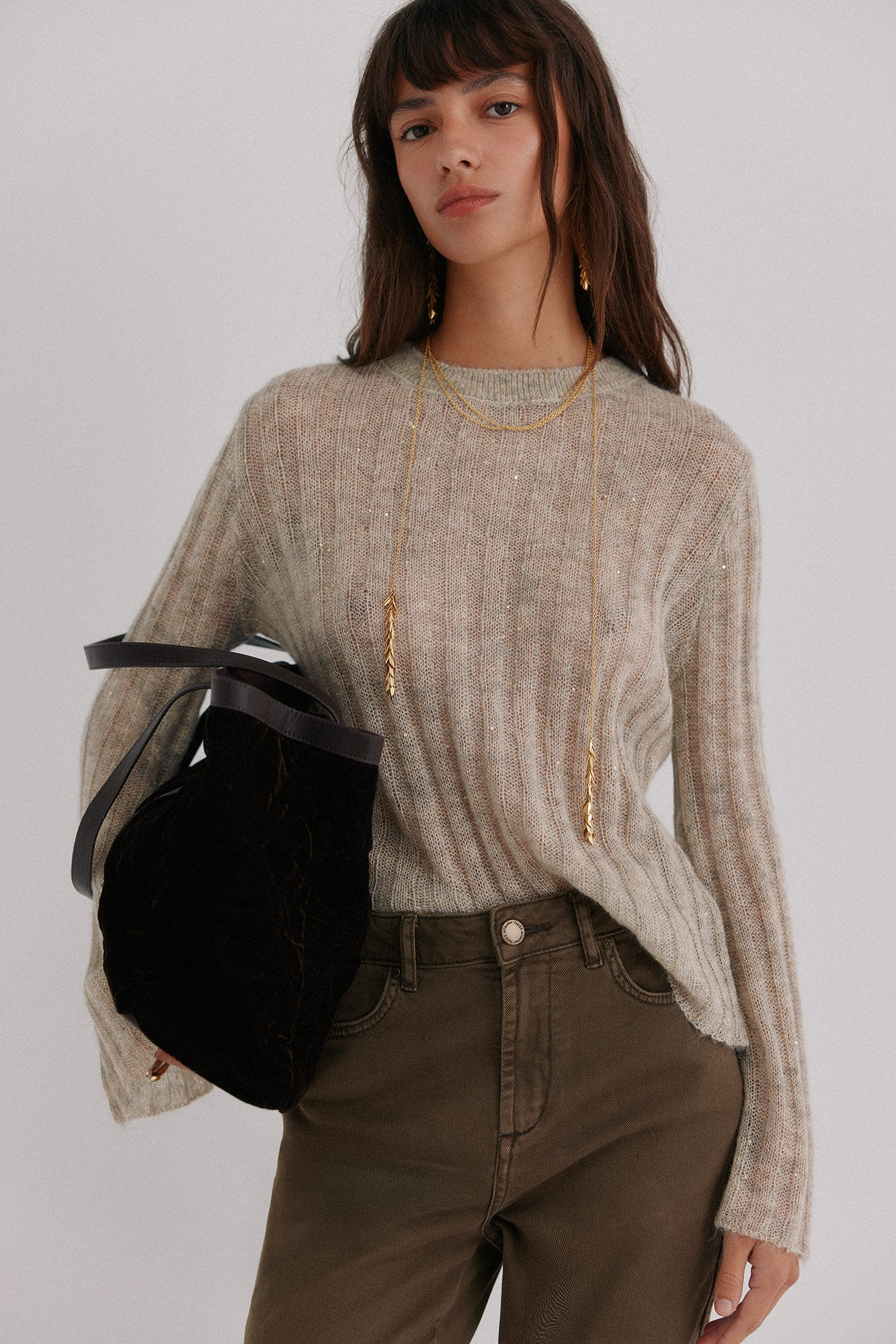 Hoss Intropia Neila. Velvet shopper bag Brown