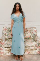 Hoss Intropia Ainhoa. Vestido bordados Turquesa