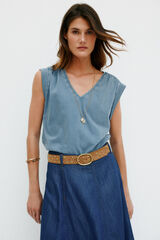 Hoss Intropia M&oacute;nica. Pleated T-shirt Blue