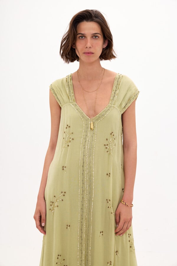 Hoss Intropia Valvanera. Embroidered dress. Green