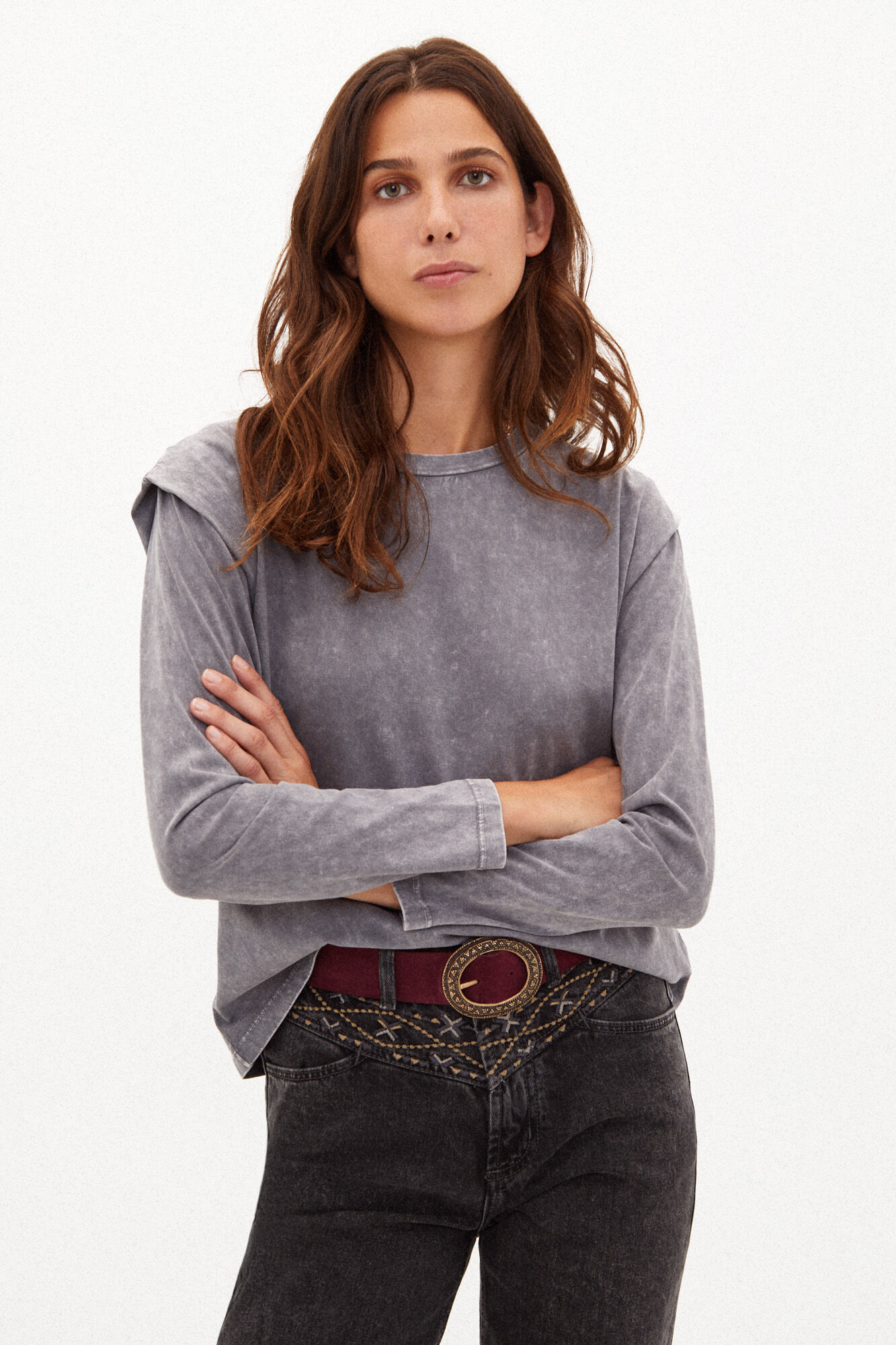 Hoss Intropia Duna. Faded cotton T-shirt Gray