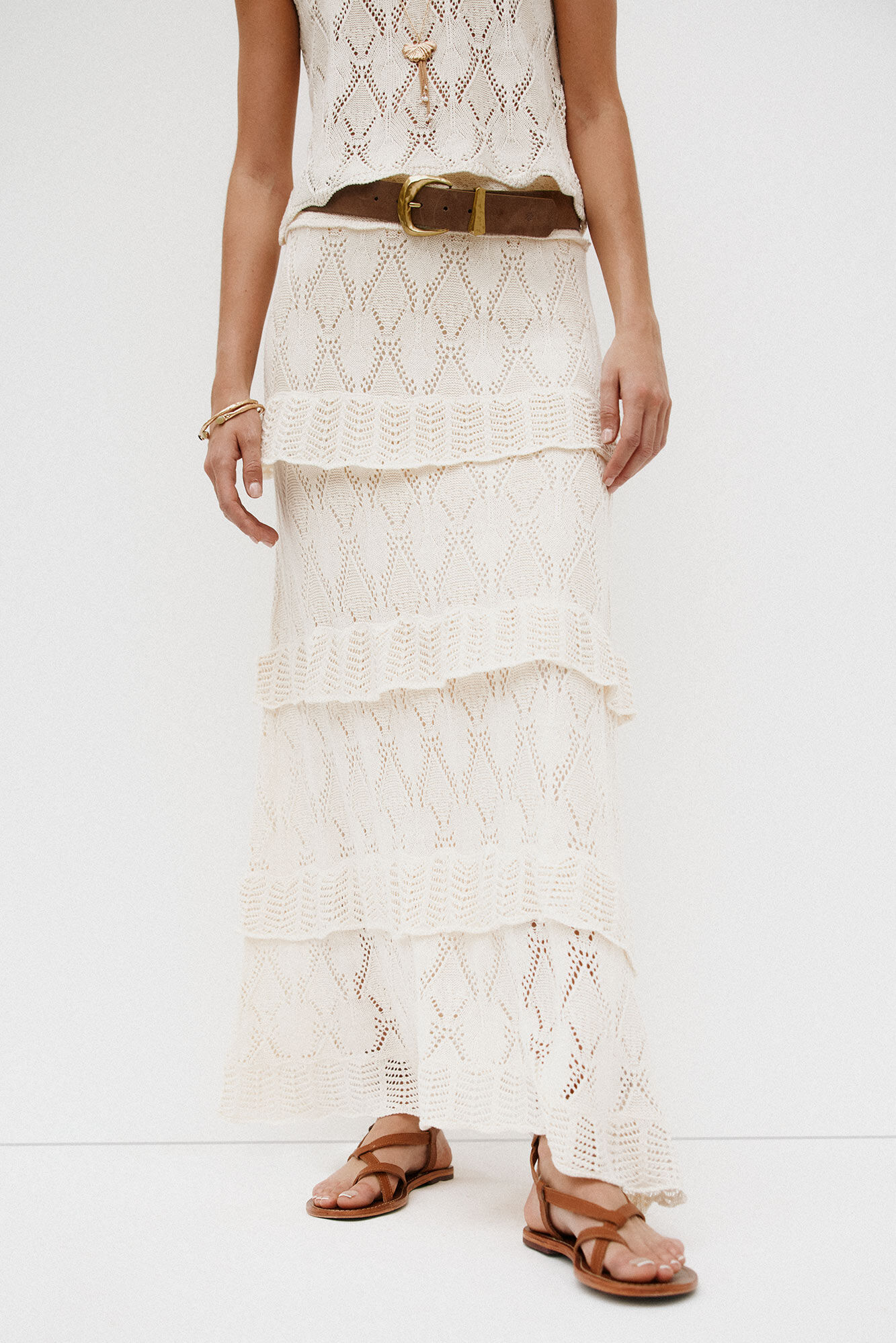 Hoss Intropia Raquel. Falda midi tricot Beige
