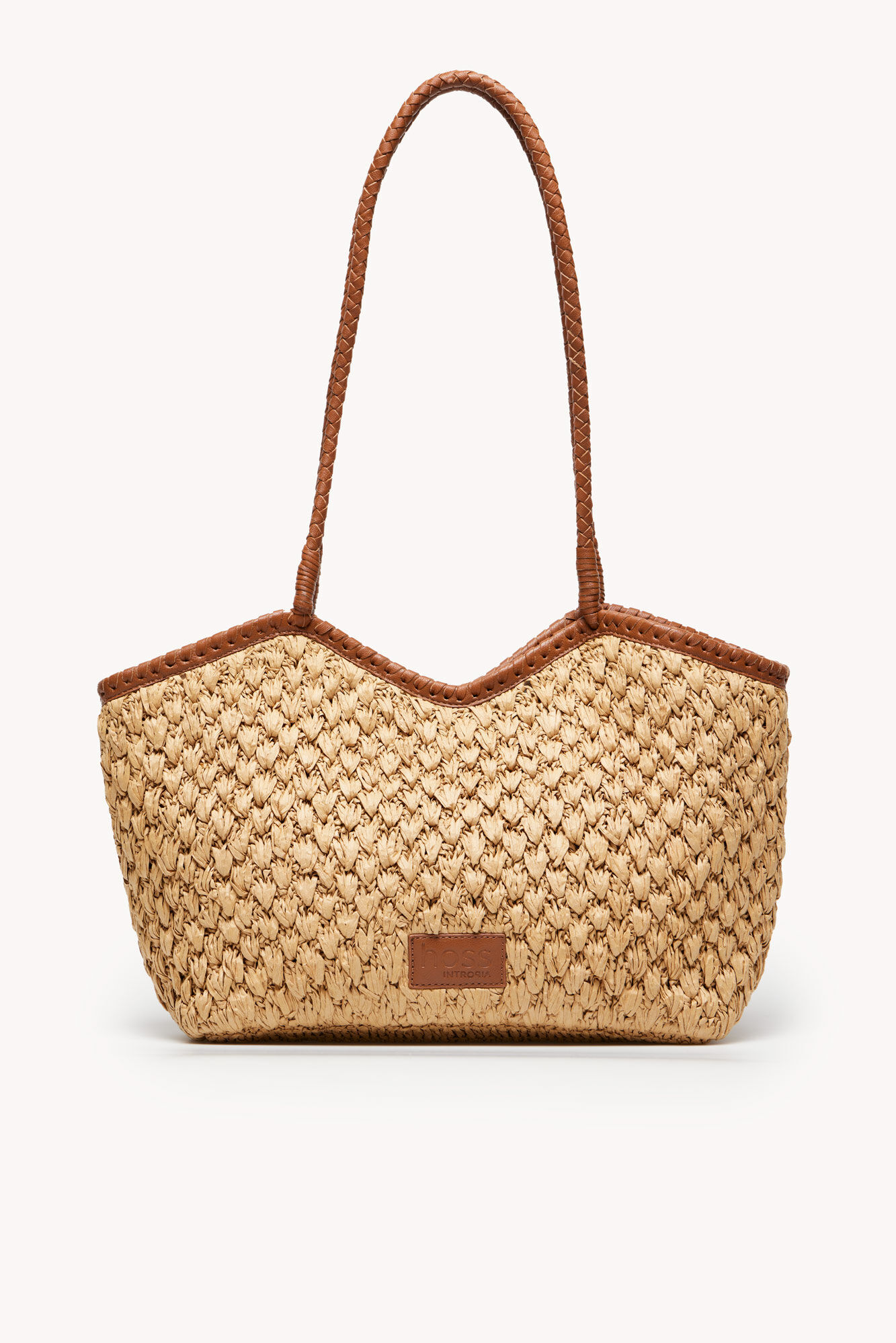 Hoss Intropia Magdalena. Bolso shopper rafia asa piel Beige