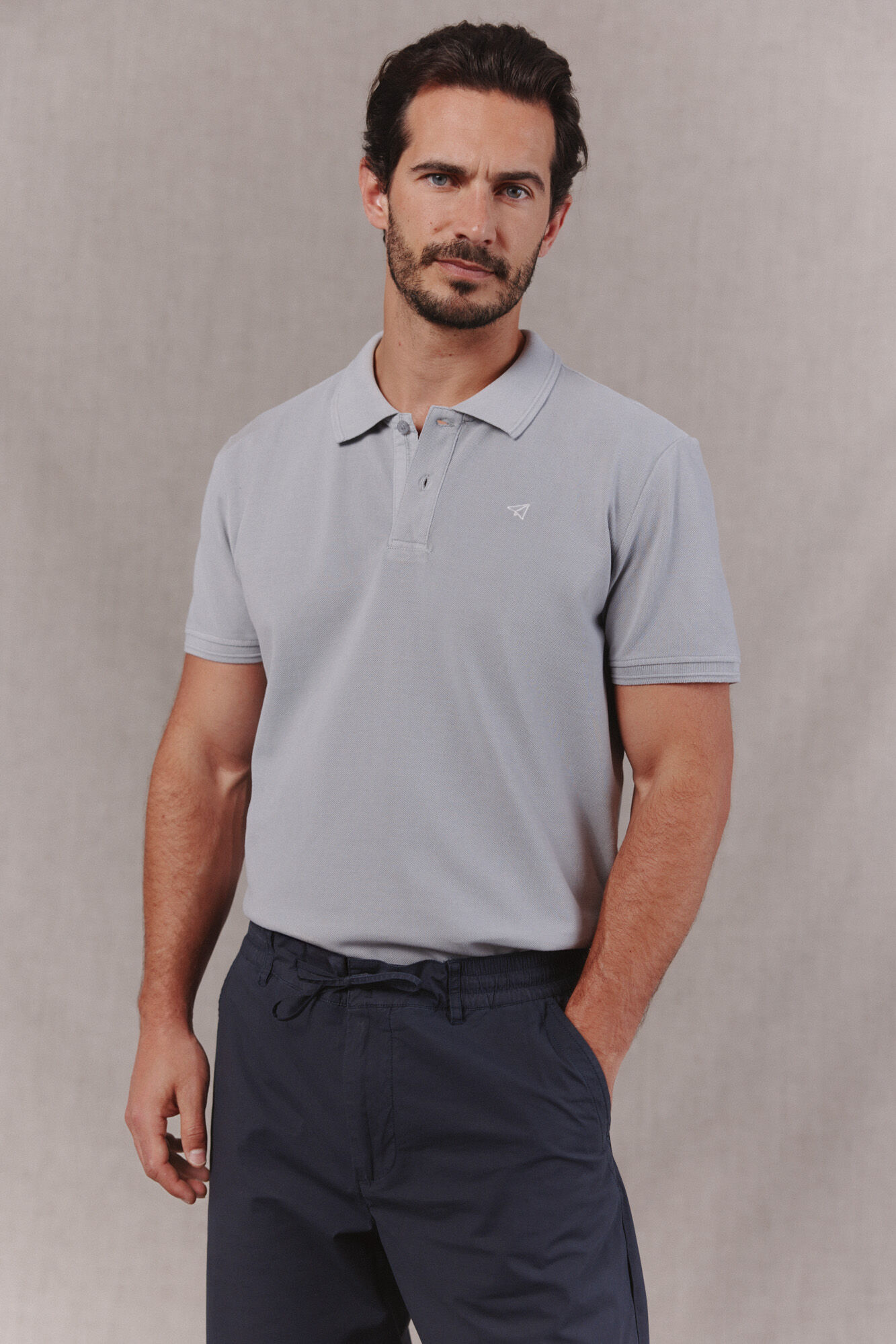 OOTO Washed piqu&eacute; polo shirt with embroidered plane