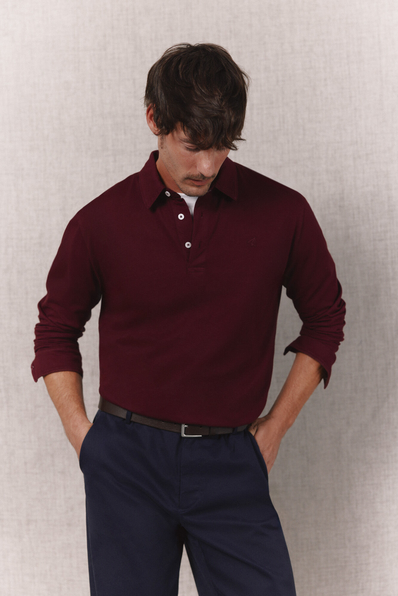 OOTO Polo de manga comprida em single jersey