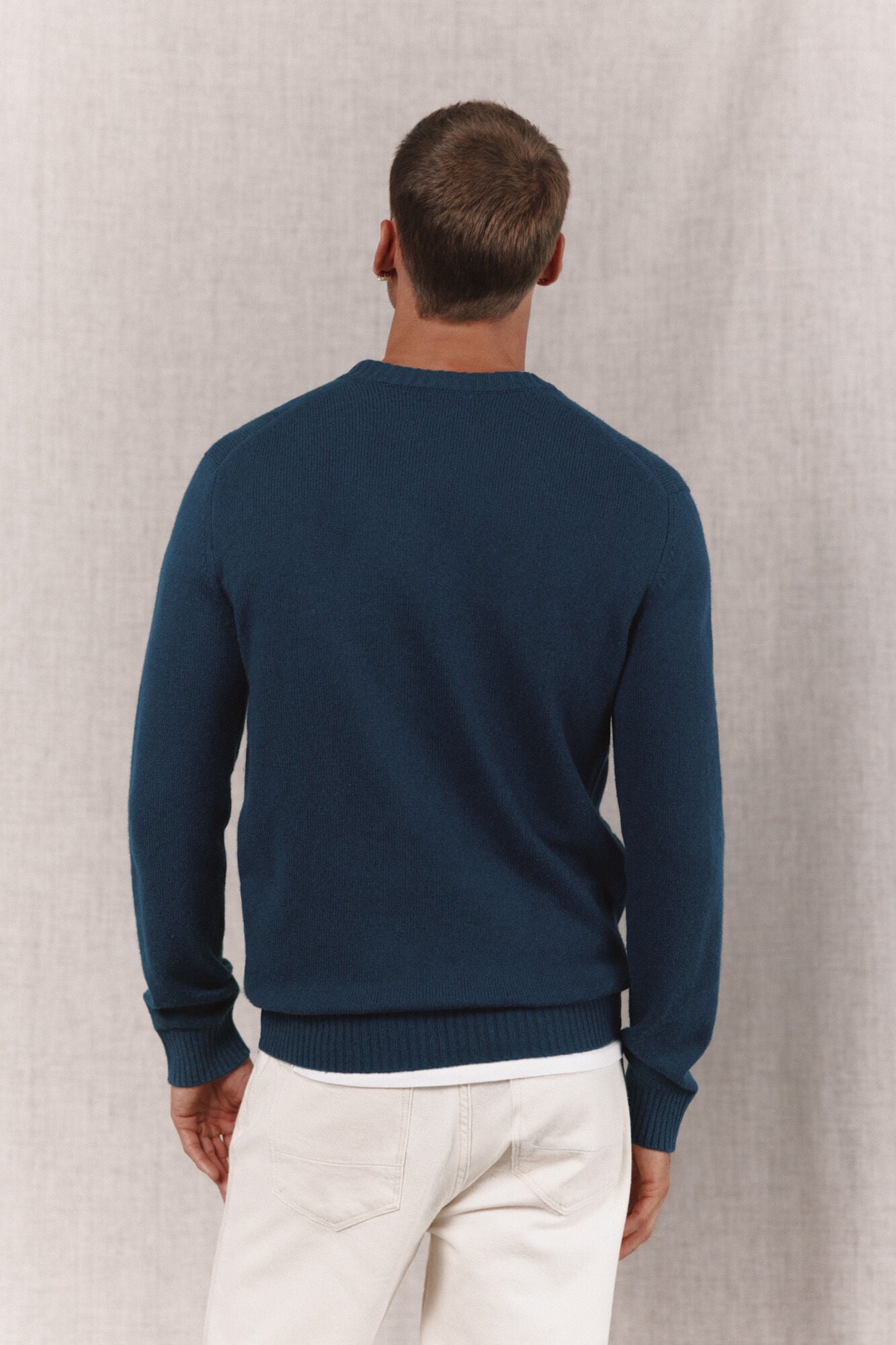 OOTO Jersey lana punto grueso cuello pico Azul