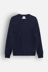 OOTO Jersey lana punto grueso cuello pico Azul marino