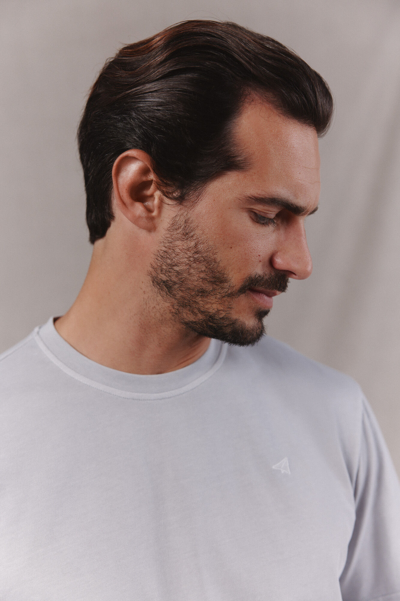 OOTO T-shirt b&aacute;sica lavagem desbotada com bordado avi&atilde;o Cinzento