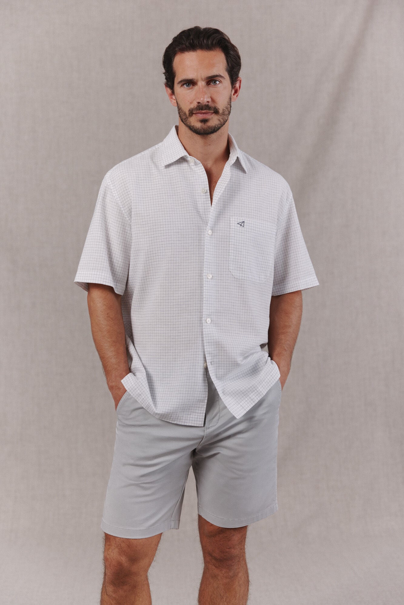 OOTO Camisa algod&oacute;n lino cuadros manga corta