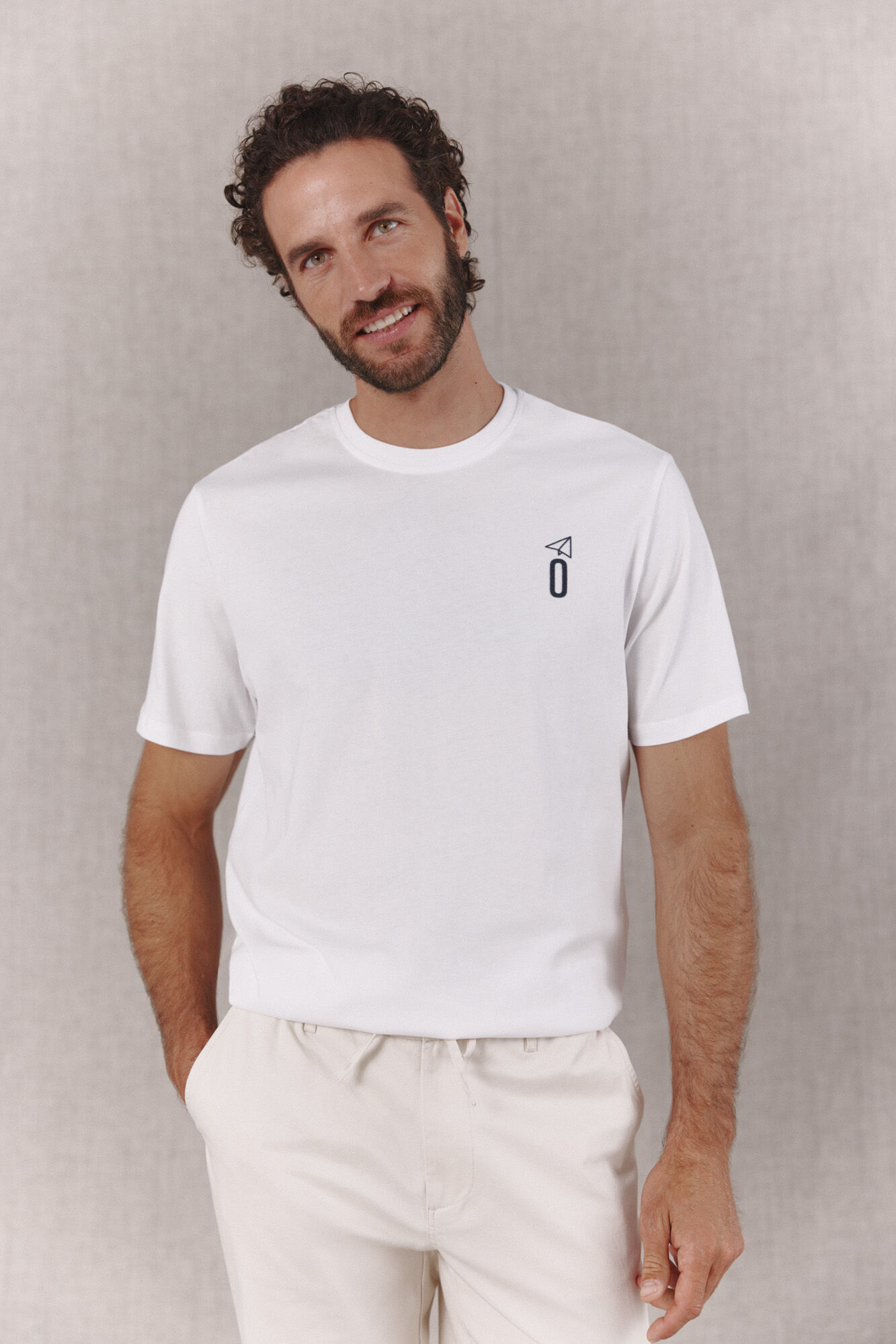 OOTO T-shirt b&aacute;sica lavagem desbotada com estampado Branco