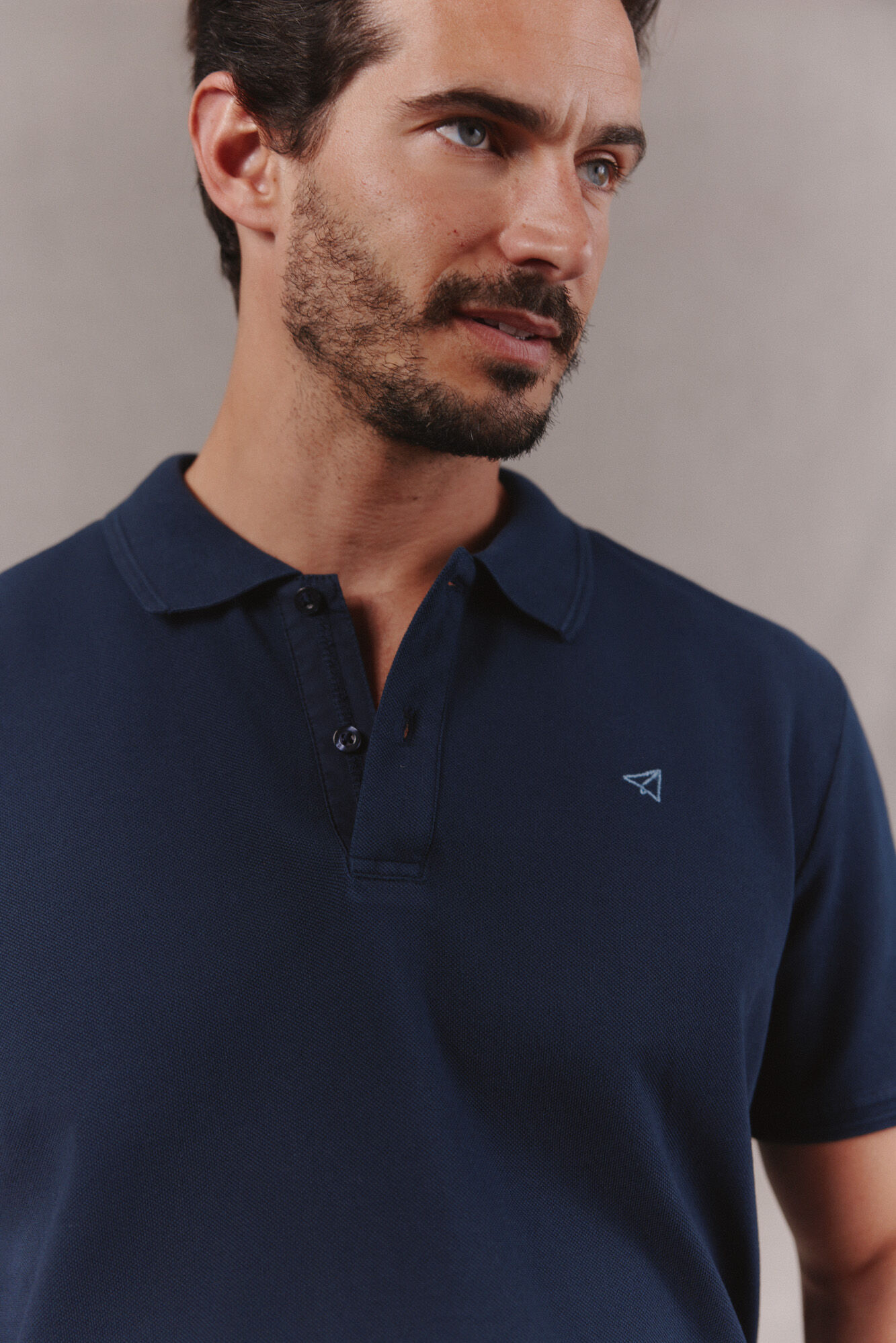 OOTO Washed piqu&eacute; polo shirt with embroidered plane Navy