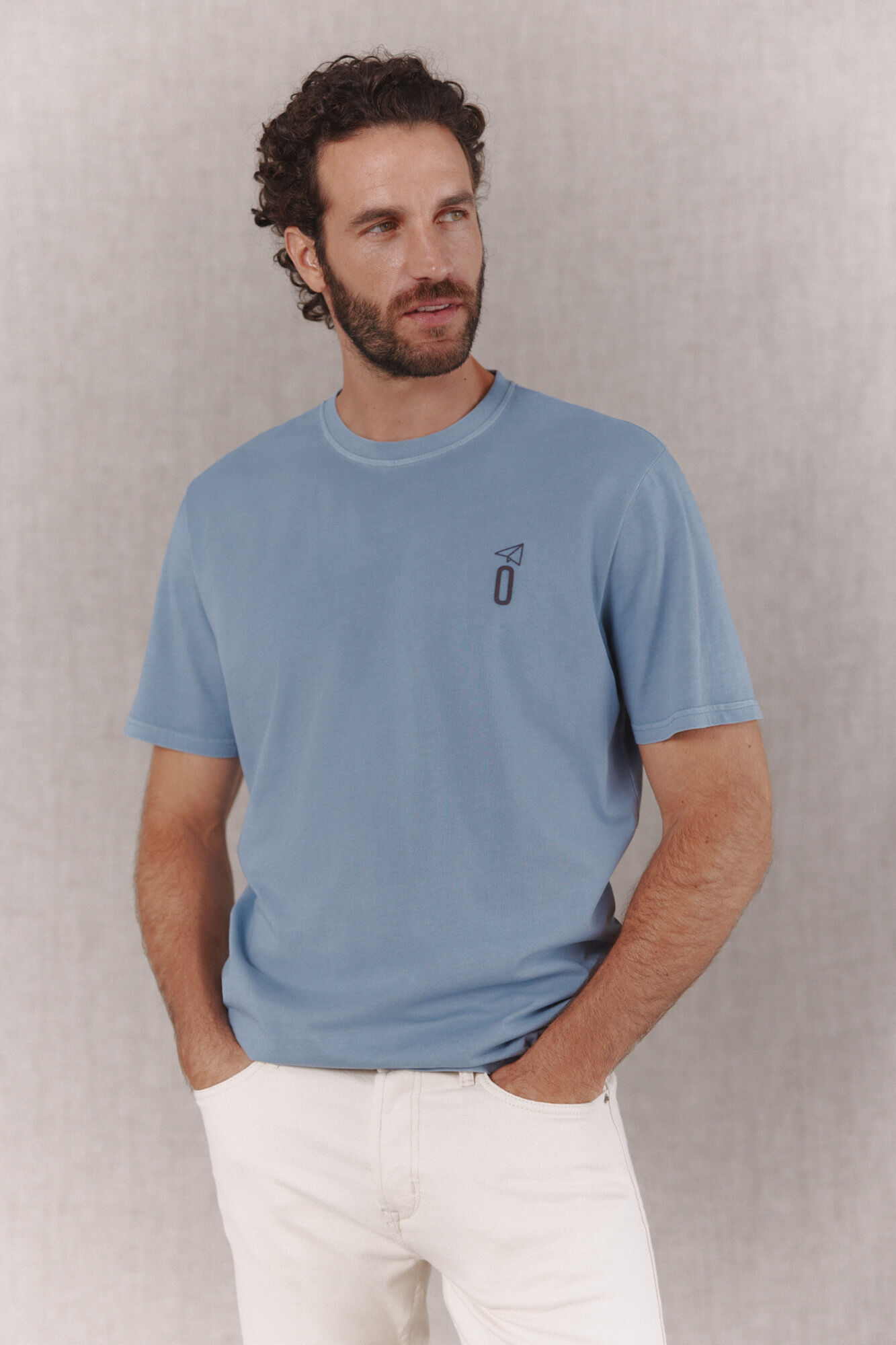 OOTO Washed basic T-shirt with print Blue