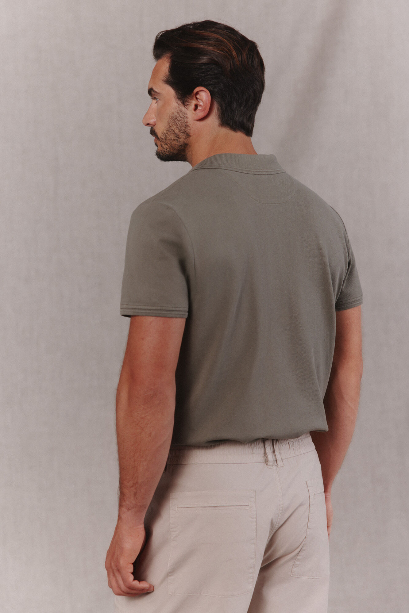 OOTO Washed piqu&eacute; polo shirt with embroidered plane Kaki