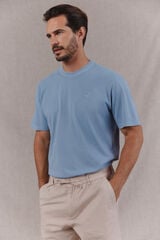 OOTO T-shirt b&aacute;sica lavagem desbotada com bordado avi&atilde;o Azul