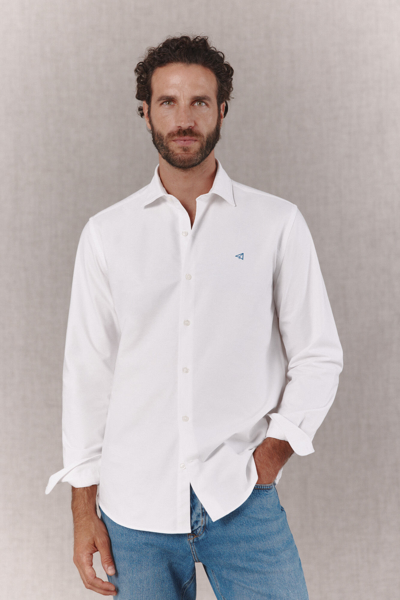 OOTO Camisa oxford lisa manga larga Blanco