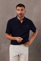 OOTO Open neck textured polo shirt Navy