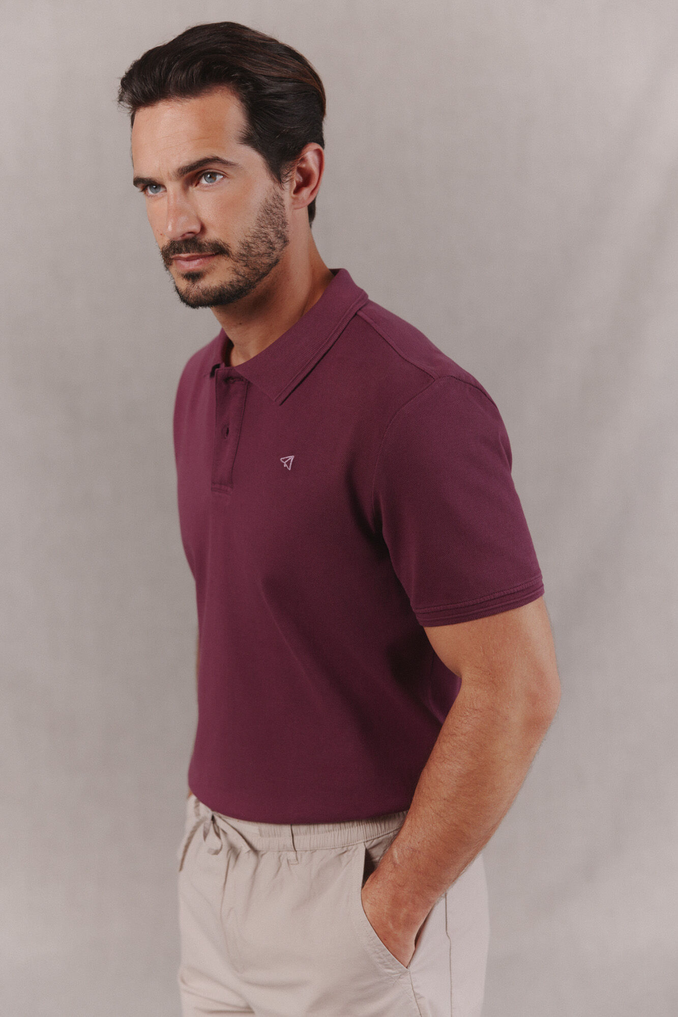 OOTO Washed piqu&eacute; polo shirt with embroidered plane Pink