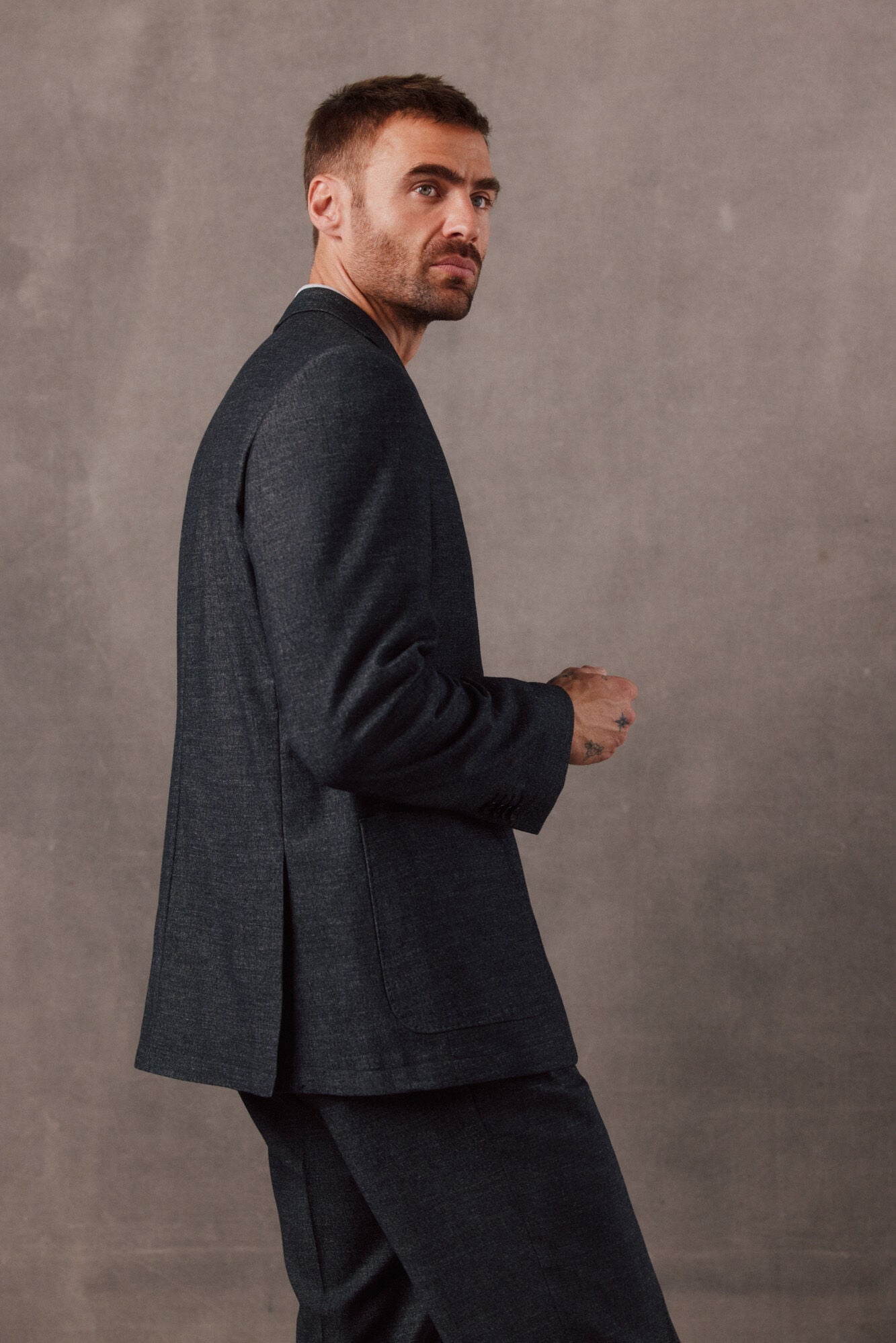 OOTO Americana traje franela gris Gris oscuro